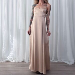Mumu Champagne Satin Open Back Maxi‎ Dress Small